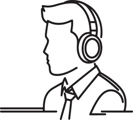 Minimalist Line Drawing of a Man Wearing Headphones Music and Entertainment Concept on White Background