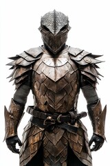 Dark, scaled armor; imposing figure; medieval fantasy.