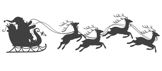Santa claus riding deer sleigh silhouette vector eps