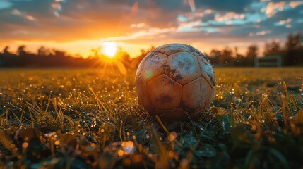 Football field during the golden hour, ai generative