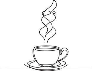 Elegant Line Drawing of Coffee Cup with Steam Rising Minimalist Art Illustration