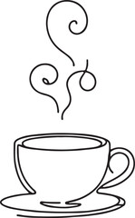 Elegant Line Drawing of Coffee Cup with Steam Rising Minimalist Art Illustration