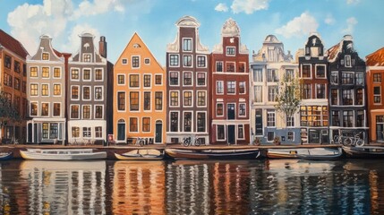 Fototapeta premium Canal Houses and Reflections in Amsterdam