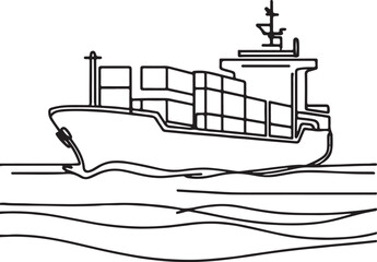 Line Drawing of Cargo Ship Symbolizing International Transport and Global Trade