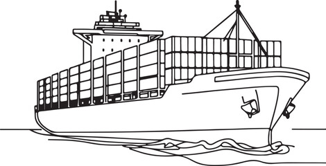Line Drawing of Cargo Ship Symbolizing International Transport and Global Trade