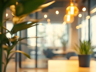 Serene Workspace Ambiance: A Blurred Glimpse of Modern Office Design