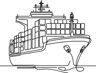Line Drawing of Cargo Ship Symbolizing International Transport and Global Trade