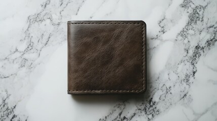 Brown leather wallet on marble.