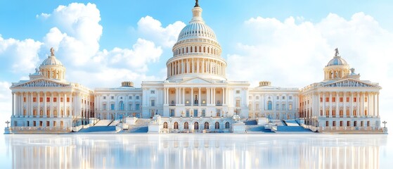 Fototapeta premium Majestic View of the United States Capitol Building Surrounded by Lush Greenery on a Clear Blue Sky Day