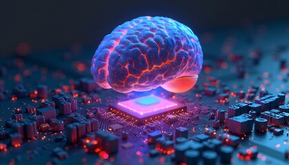 Artificial intelligence brain connected to circuit board