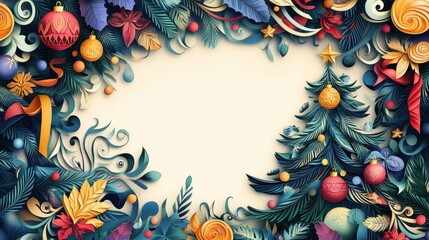 A colorful Christmas tree with many ornaments and a white background