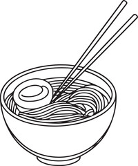Minimalist Line Drawing of Ramen Bowl with Chopsticks Delicious Asian Cuisine Design on White Background
