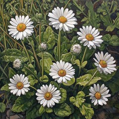 Fototapeta premium A Detailed Impressionist Painting of Daisies in a Field