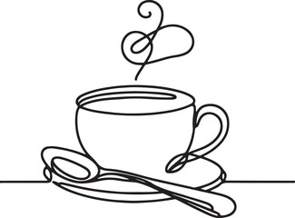 Minimalist Line Drawing of Coffee Cup with Spoon on White Background - Elegant Art