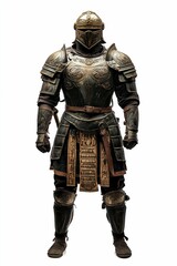 Fototapeta premium Ornate armored figure stands; medieval attire.