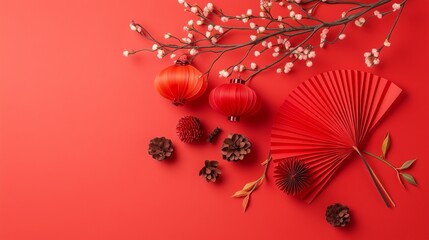 Decorative red elements and natural accents create a vibrant atmosphere for celebration and cultural festivals