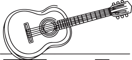 Minimalist Line Drawing of Classic Guitar Design on White Background