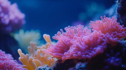 Obraz premium Vibrant coral reef anemones in a vibrant aquarium.