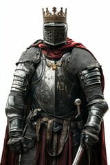 Fototapeta premium Medieval king, armored, crowned, sword.