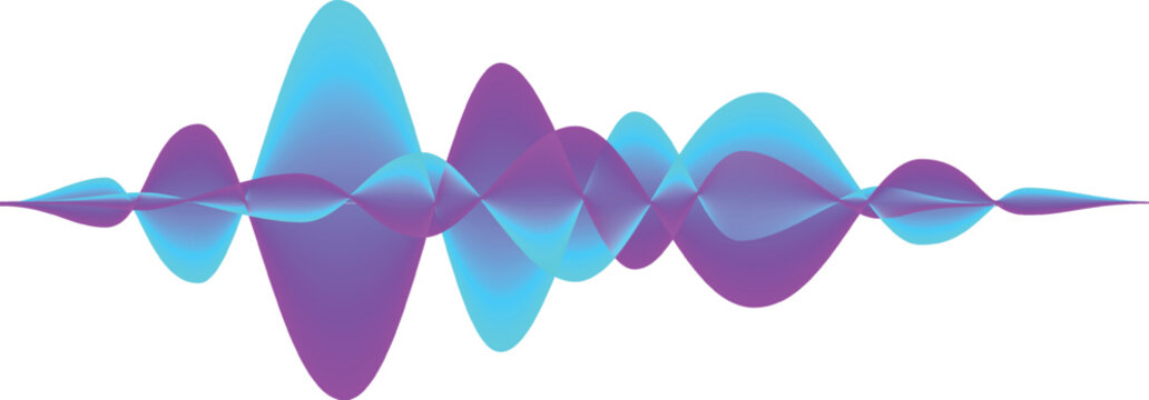 Colorful sound waves are vibrating and creating a dynamic visual representation of audio signal, music waveforms, or digital studio equalizer, set against a clean white background