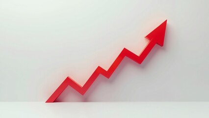 Obraz premium Futuristic Red Upward Arrow Graph, Minimalist Cut-Out Illustration of Ascending Trajectory, Dynamic Growth, and Limitless Potential