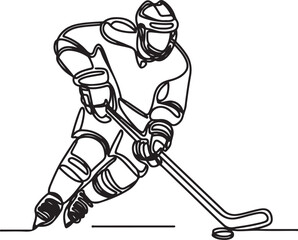 Minimalist Line Art of Ice Hockey Player with Helmet on White Background