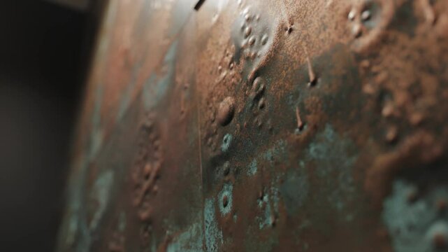 A textured surface showing intricate corrosion and patina effects that reflect age and artistry