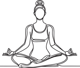 Minimalist Line Art of a Woman Meditating and Doing Yoga – Fitness and Wellness Illustration on White Background