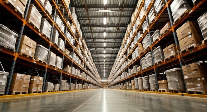 Efficient Logistic Warehouse Management: Organized Shelves, Seamless Operation, Optimized Storage System