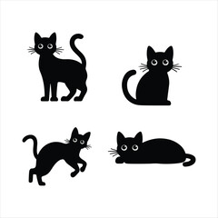 Cat Silhouette icon set vector design image illustration. Black cat set icon.