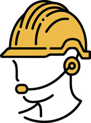 Industrial Safety Helmet Minimalist Line Vector Illustration on White Background 