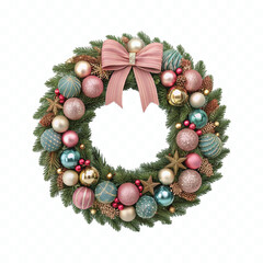 abstract 3d Christmas wreath with lights and berry isolated on white background