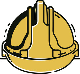 Industrial Safety Helmet Minimalist Line Vector Illustration on White Background 