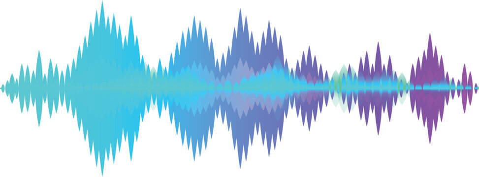 Colorful gradient sound waves are fluctuating, forming a music waveform, creating a visual representation of an audio signal, useful for digital music production and studio equalizer visualization