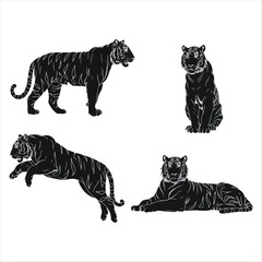 Obraz premium Tiger silhouette icon set vector design image illustration. Black tiger icon set.