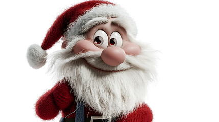 A cartoonish looking santa with a red hat and beard
