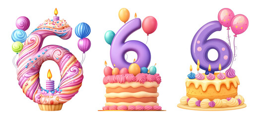 Pack Minimalist Cartoon Style Alphabet Number "8" Made of Candle on Cake with Balloons Clipart Icon Isolated Against a Transparent Background for Birthday, Celebration, or Event Design set