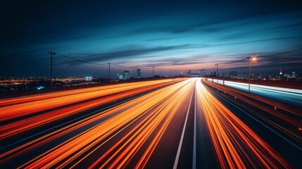 Obraz premium Car light trails on the road at night. Long exposure