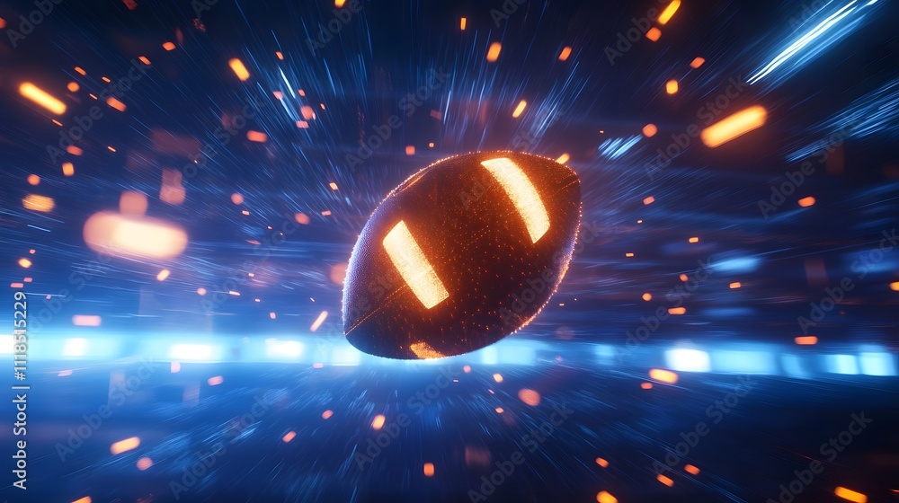 Poster dynamic football in motion with radiant light effects capturing the excitement and energy of the gam