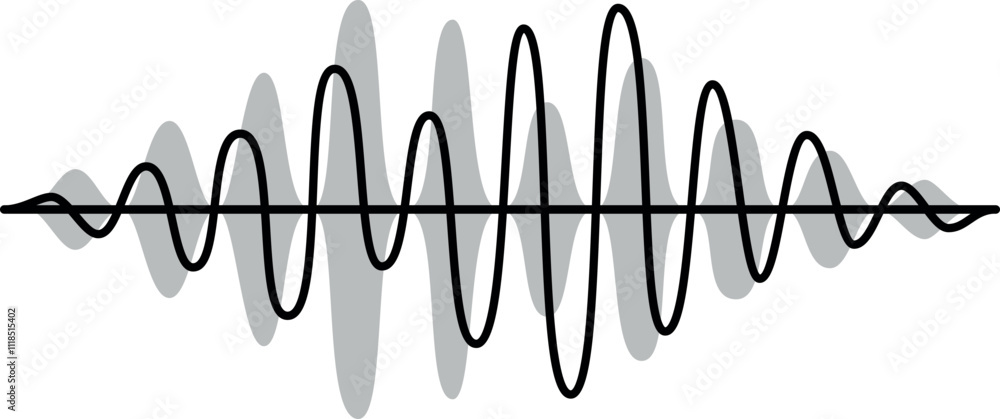 Wall mural black and gray sound waves visualizing abstract music waves, representing radio signal frequencies a
