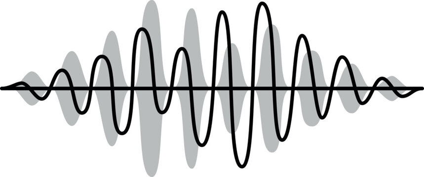 Black and gray sound waves visualizing abstract music waves, representing radio signal frequencies and showcasing digital voice tune equalizers in a dynamic and modern design