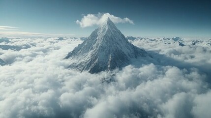 Majestic snow-capped mountain peak above the clouds