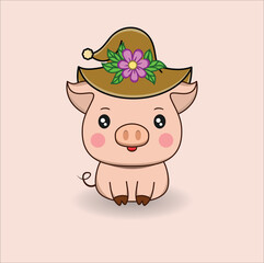 Cute adorable pig cartoon character. Vector illustration funny piggy flat design. Eps 10.