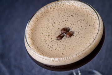 Close-Up of Espresso Martini Cocktail with Coffee Beans on Top