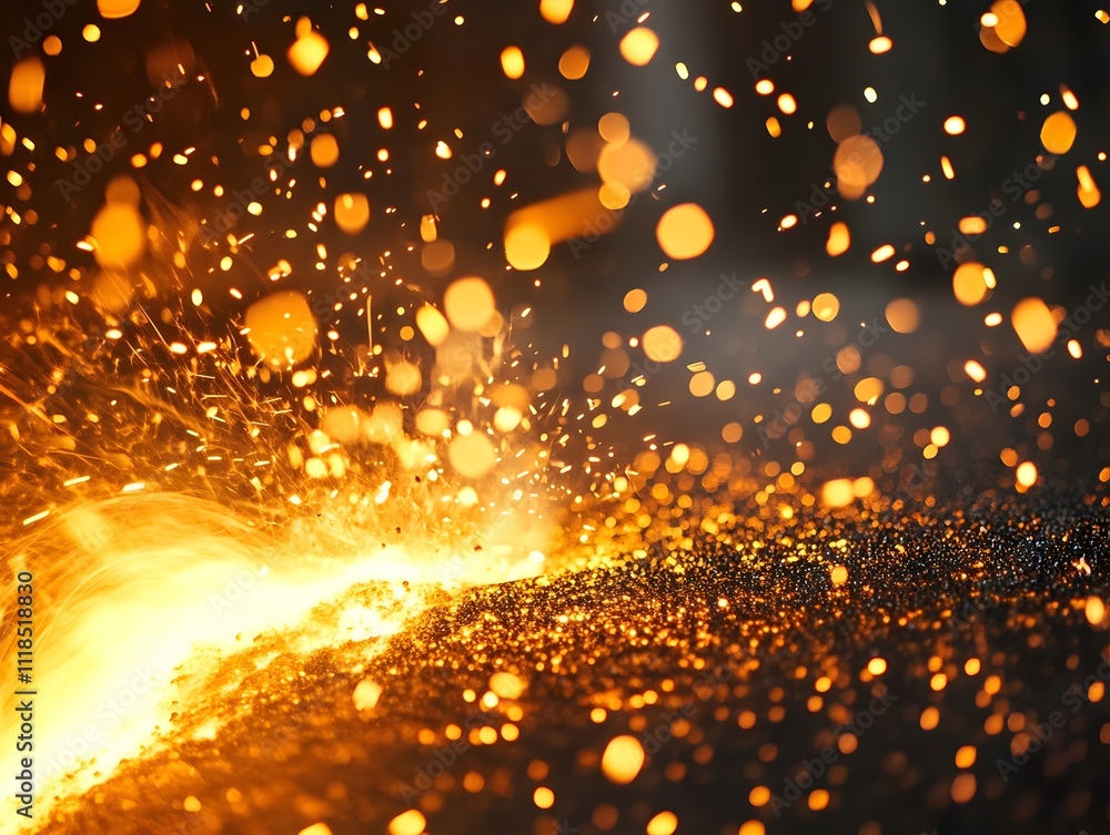 Aufkleber Captivating Close-Up of Flying Sparks and Glowing Particles Creating a Dynamic Display of Energy and Motion on a Dark Background