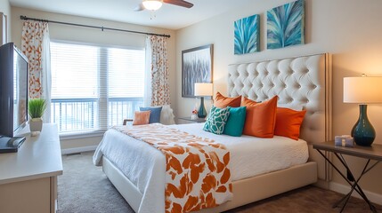 Fototapeta premium Luxurious Tufted Bed Bedroom Design