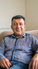 Fototapeta premium Portrait of smiling senior man relaxing on sofa at home