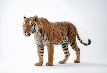 Obraz premium A stunning image of a Siberian tiger, captured in a studio setting against a clean white backdrop. The tiger's powerful presence and intricate stripes are beautifully highlighted.
