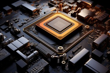 Fototapeta premium Close-up of a modern cpu, highlighting its complex circuitry and advanced technology