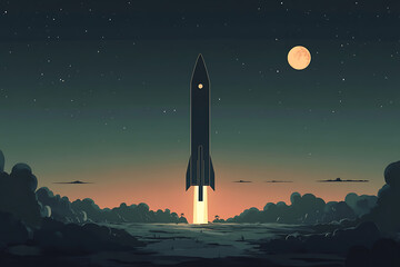 Fototapeta premium A rocket depicted in a flat art style, showcasing a sleek and minimalist design